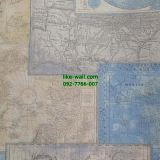วอลเปเปอร์ติดผนังตัวหนังสือลายแผนที่ สีฟ้า