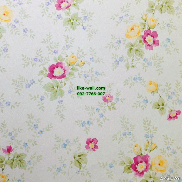 รูปภาพที่1 ของสินค้า : วอลเปเปอร์ติดผนัง วอลเปเปอร์ติดผนัง ลายดอกไม้ สไตล์วินเทจ สีชมพู-เหลือง พื้นหลังสีขาว