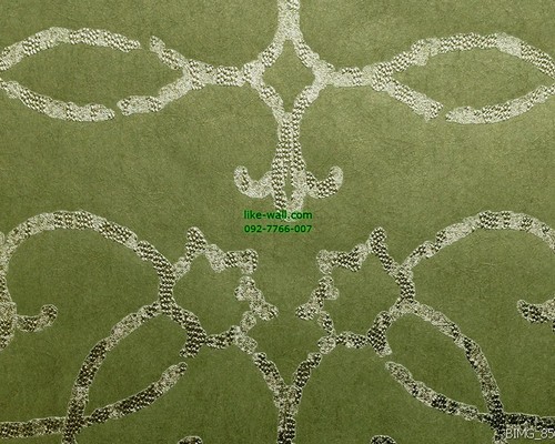รูปภาพที่1 ของสินค้า : วอลเปเปอร์ติดผนัง ลายเส้นขดเหลือบทอง สีเขียว
