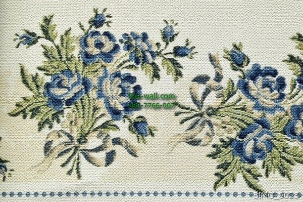 รูปภาพที่1 ของสินค้า : Border วอลเปเปอร์ติดผนัง ลายช่อดอกไม้ สไตล์วินเทจ สีน้ำเงิน