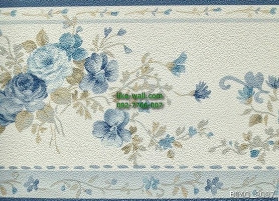 รูปภาพที่1 ของสินค้า : Border วอลเปเปอร์ติดผนัง ลายดอกไม้ สไตล์วินเทจ สีฟ้า