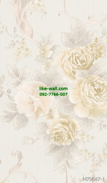 รูปภาพที่1 ของสินค้า : วอลเปเปอร์ติดผนัง ลายดอกไม้ สไตล์วินเทจ สีเหลืองครีม