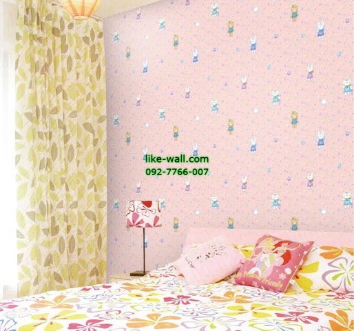รูปภาพที่1 ของสินค้า : ตัวอย่างภายในห้องนอนตกแต่งด้วย ลายการ์ตูนรูปกระต่ายน้อย สีชมพู