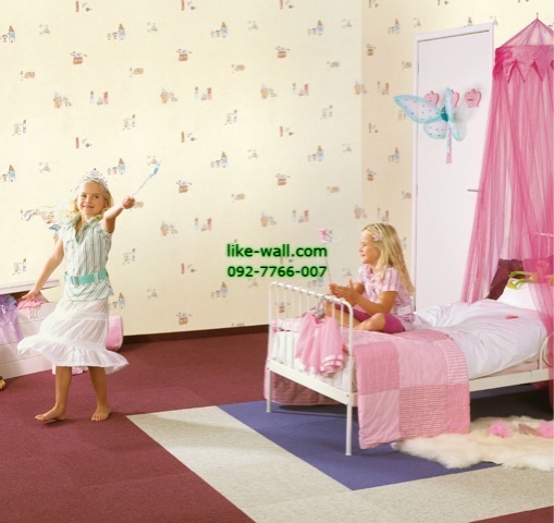 รูปภาพที่1 ของสินค้า : ตัวอย่างภายในห้องนอนเด็กตกแต่งด้วย ลายการ์ตูน รูปบ้านน้อยน่ารัก สีเหลือง