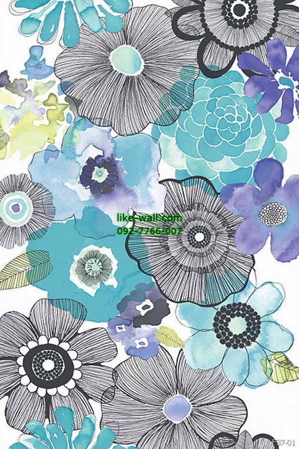 รูปภาพที่1 ของสินค้า : วอลเปเปอร์ ลายดอกไม้ สีฟ้า
