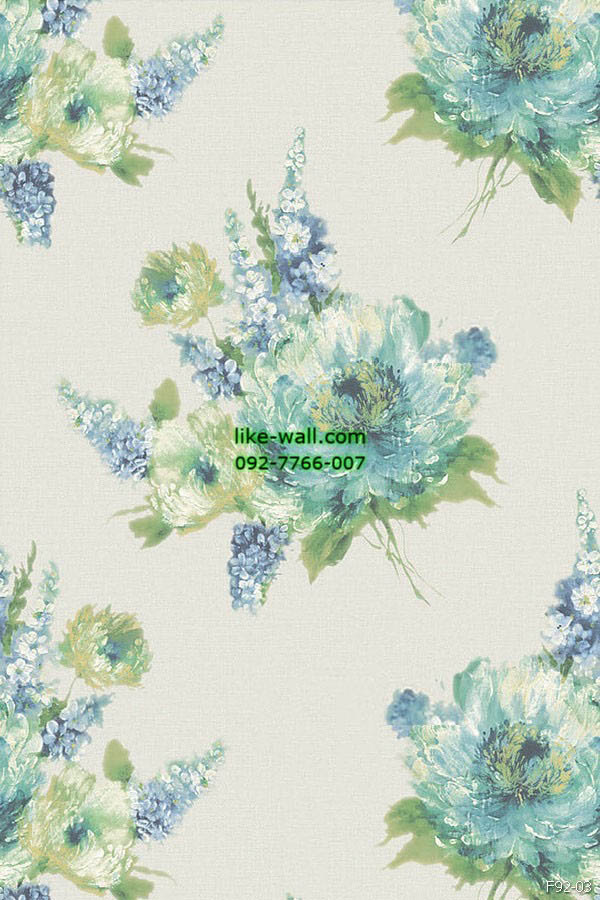 รูปภาพที่1 ของสินค้า : วอลเปเปอร์ ลายดอกไม้วินเทจ สีเขียว