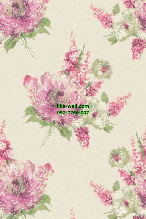 รูปภาพที่1 ของสินค้า : วอลเปเปอร์ ลายดอกไม้วินเทจ สีชมพู
