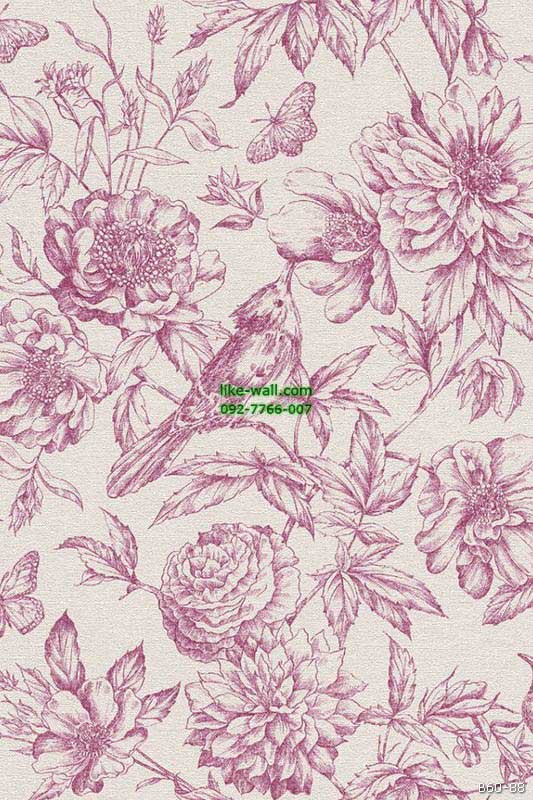 รูปภาพที่1 ของสินค้า : วอลเปเปอร์ลายเส้นดอกไม้ สีชมพู