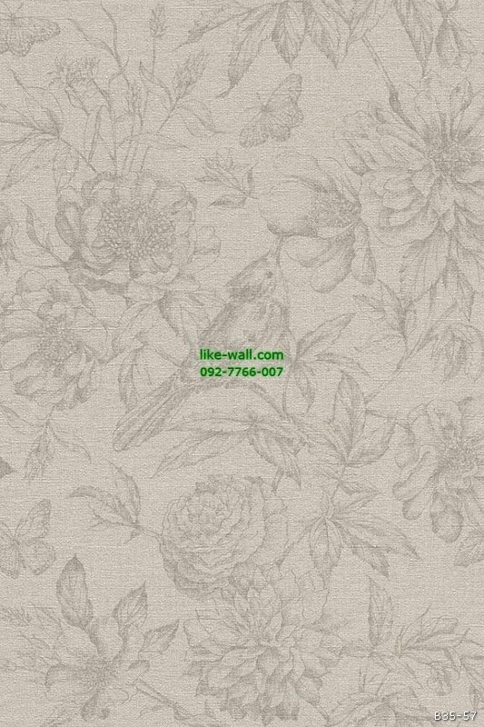 รูปภาพที่1 ของสินค้า : วอลเปเปอร์ลายเส้นดอกไม้ สีน้ำตาลครีม