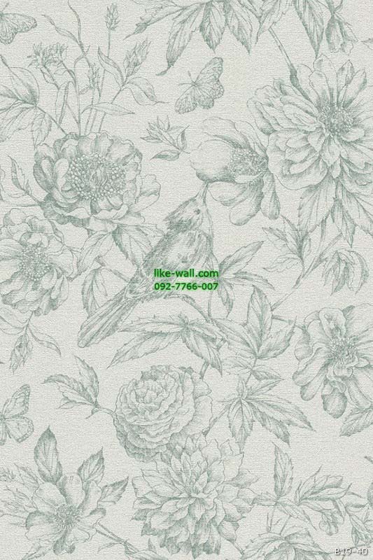 รูปภาพที่1 ของสินค้า : วอลเปเปอร์ลายเส้นดอกไม้ สีเขียว