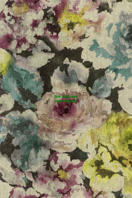 รูปภาพที่1 ของสินค้า : วอลเปเปอร์ลายดอกไม้ สีม่วง-เขียว
